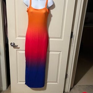 Orange and Pink Ombre Maxi Dress S